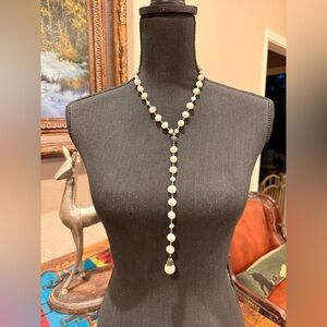 Pearl Drop Necklace with black rhinestone accents